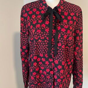 BCBG Floral Black and Red Women's Top
